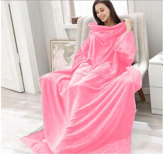 Snuggie Κουβέρτα Fleece με Μανίκια 140x200εκ. Ροζ
