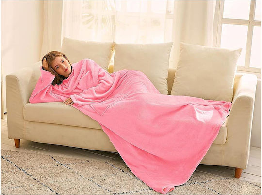 Snuggie Κουβέρτα Fleece με Μανίκια 140x200εκ. Ροζ