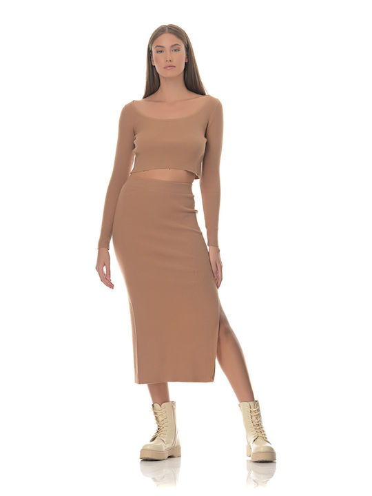 G Secret Set with Midi Skirt in Brown color