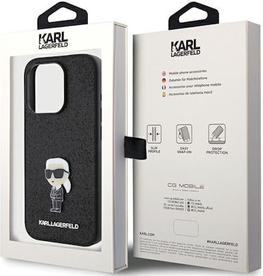 Karl Lagerfeld Fixed Glitter Metal Ikonik Plastic / Silicone Back Cover Black (iPhone 15 Pro)