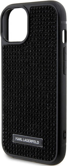 Karl Lagerfeld Rhinestone Plate Metal Logo Back Cover Plastic Negru (iPhone 15)