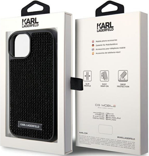 Karl Lagerfeld Rhinestone Plate Metal Logo Back Cover Plastic Negru (iPhone 15)