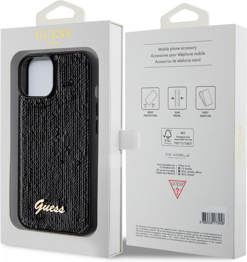 Guess Sequin Script Metal Back Cover Πλαστικό Μαύρο (iPhone 15)