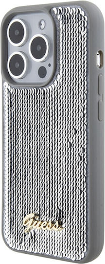 Guess Sequin Script Metal Umschlag Rückseite Kunststoff Gray (iPhone 15 Pro)