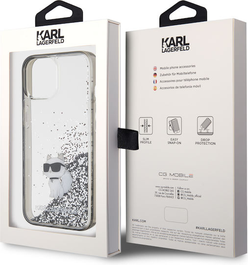 Karl Lagerfeld Liquid Glitter Choupette Umschlag Rückseite Kunststoff Transparent (iPhone 15)