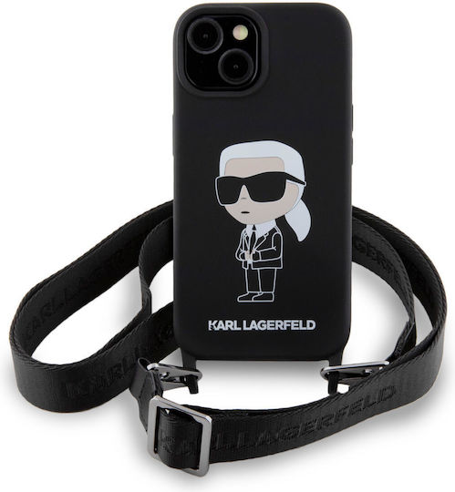 Karl Lagerfeld Ikonik Back Cover Πλαστικό / Σιλικόνης με Λουράκι Μαύρο (iPhone 15)