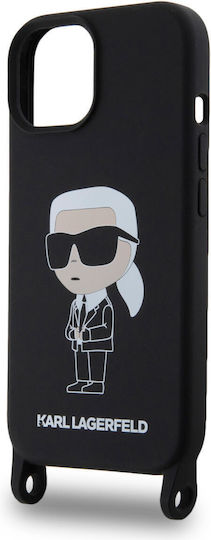 Karl Lagerfeld Ikonik Back Cover Πλαστικό / Σιλικόνης με Λουράκι Μαύρο (iPhone 15)
