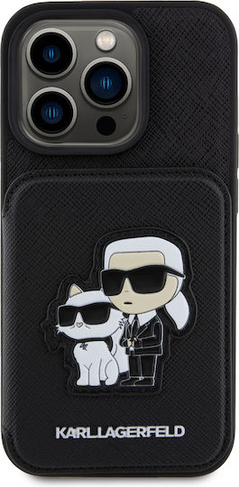 Karl Lagerfeld Saffiano Card Slot Stand Karl and Choupette Back Cover Synthetic Leather / Plastic with Card Slot Black (iPhone 15 Pro)