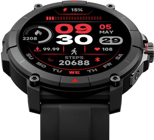 Ksix Compass Waterproof Smartwatch with Heart Rate Monitor (Black)