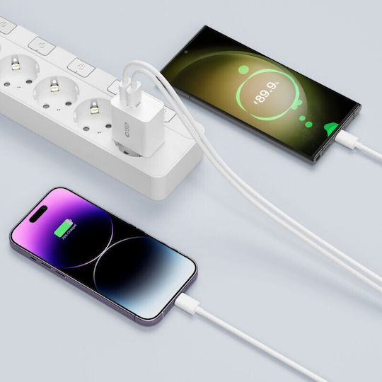 Tech-Protect Charger with 2 USB-C Ports and Cable USB-C 35W Power Delivery Whites (C35W)