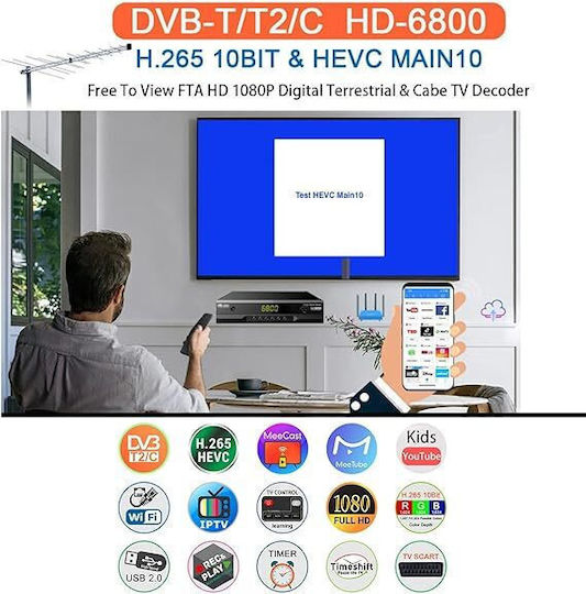 Factory HD6800 HD6800 Ψηφιακός Δέκτης Mpeg-4 HD (720p) με Λειτουργία PVR (Εγγραφή σε USB) Συνδέσεις SCART / HDMI