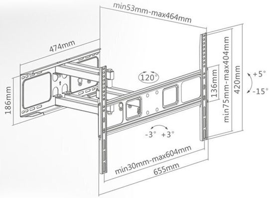 Superior Electronics 188-0068 Wall TV Mount with Arm up to 80" and 40kg