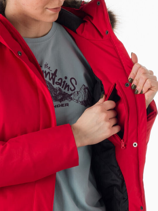 Northfinder Women's Long Sports Jacket for Winter with Hood Red