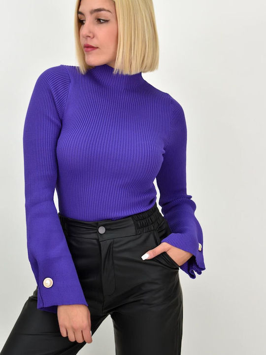 Potre Women's Blouse Long Sleeve Turtleneck Purple