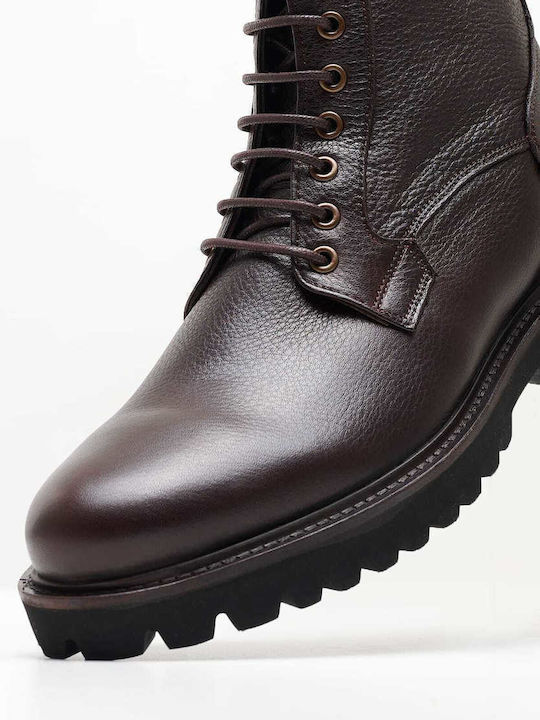 Boss Shoes Men's Leather Military Boots Brown