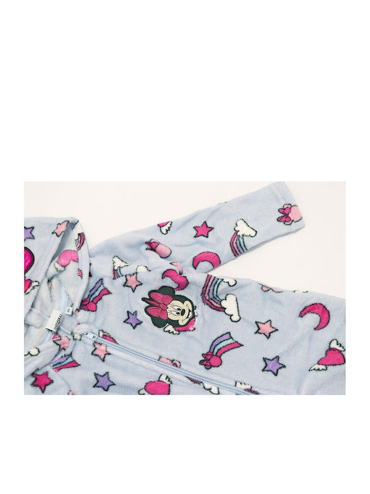 Disney Kids' One-piece Pajamas Winter Fleece Light Blue Minnie Mouse