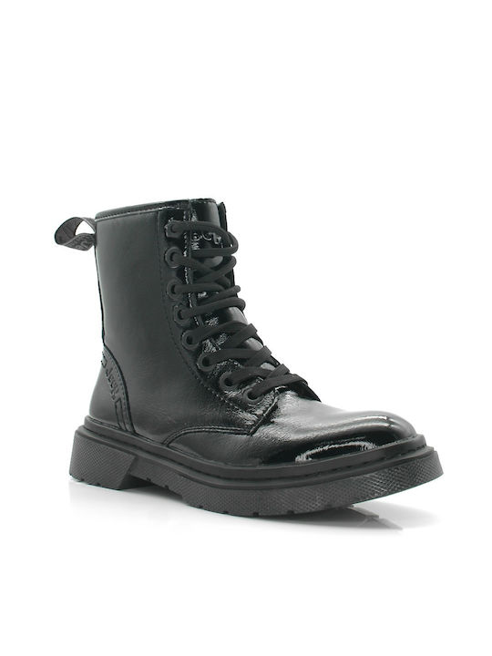 Jeep Footwear Damen Knöchelstiefel aus Lackleder Schwarz