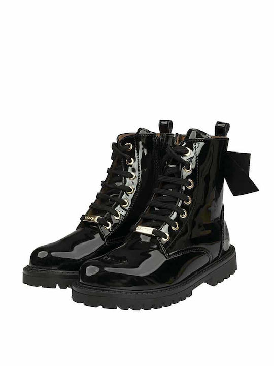 Scarpy Kids PU Leather Anatomic Military Boots with Zipper Black