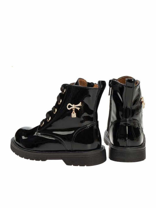 Kinderstiefel aus Lackleder mit Reißverschluss Schwarz