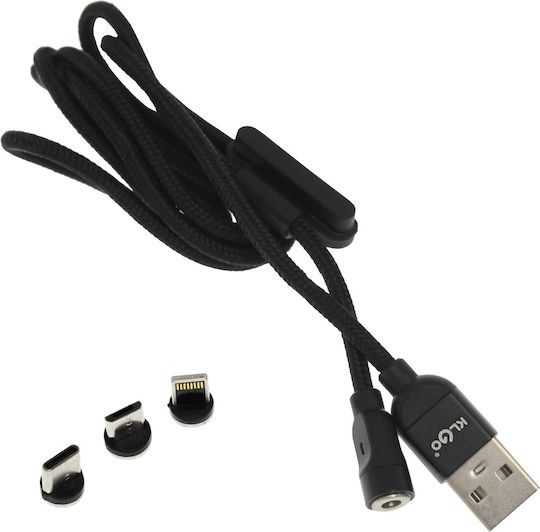 KLGO S-690 Плетена / Магнитен USB към Lightning / Type-C / micro USB Кабел Зелен 1м