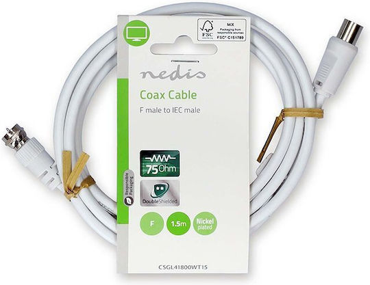 Nedis Καλώδιο Ομοαξονικό IEC - IEC 1.5m CSGL41800WT15 1τμχ