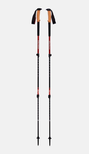 Black Diamond Pair of Telescopic Aluminum Fast Lock Trekking Poles with 3 Sections Trail Cork Red
