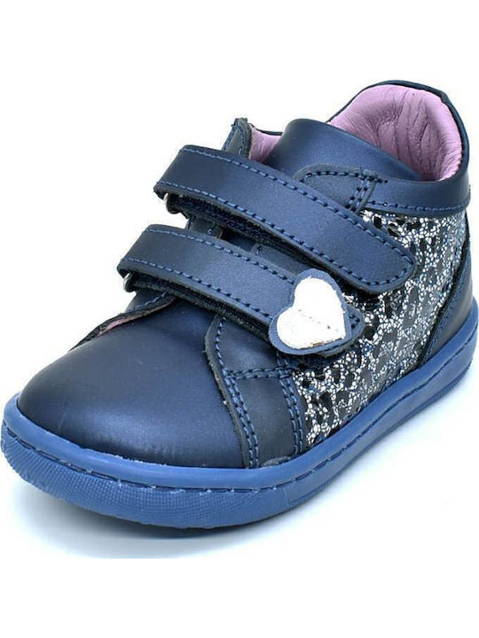 Lederne Kinderstiefeletten mit Klettverschluss Blau