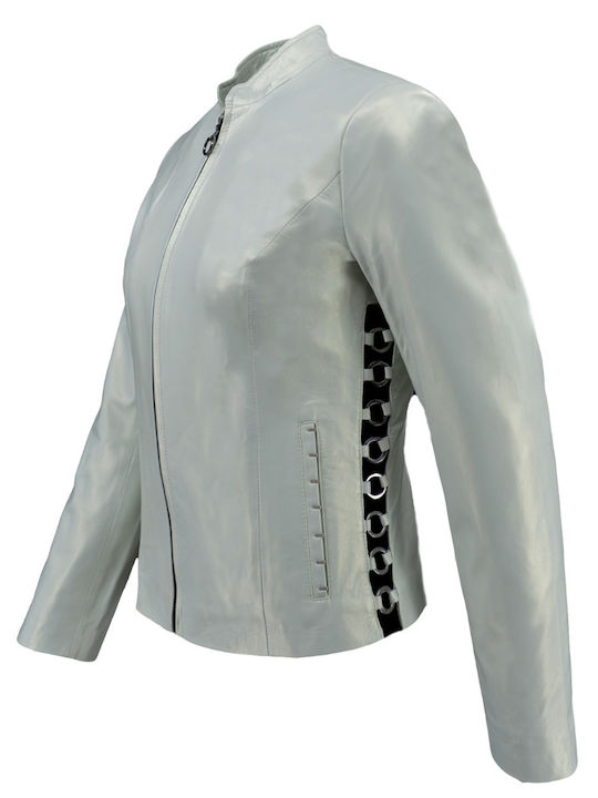 Δερμάτινα 100 Women's Short Lifestyle Leather Jacket for Winter White