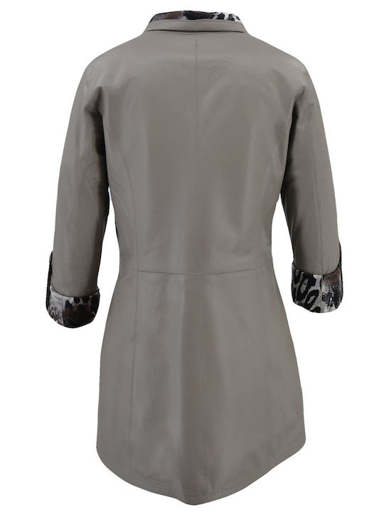 Women's Short Lifestyle Leather Jacket Double Sided for Winter Beige