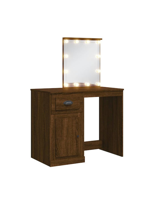 Wooden Makeup Dressing Table Καφέ Δρυς with Mirror 90x42x132.5cm