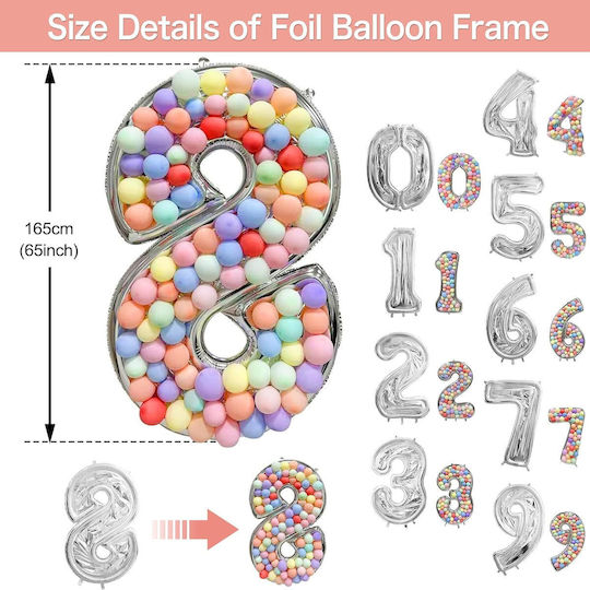 Composition with 101 Balloons Silver Numbers 8 165cm