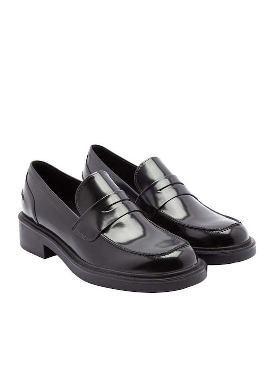 Leder Damen Loafers in Schwarz Farbe