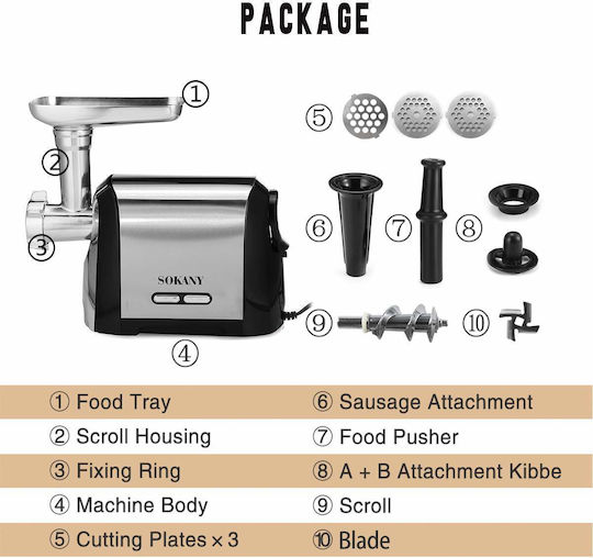 Sokany SK-088 Meat Grinder 3200W Silver