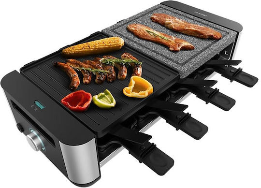 Cecotec Cheese&grill 16000 Inox Mixgrill Επιτραπέζια Ηλεκτρική Ψησταριά Raclette Λείας και Αυλακωτής Πλάκας 1400W Ανοξείδωτη με Ρυθμιζόμενο Θερμοστάτη 22x20εκ.