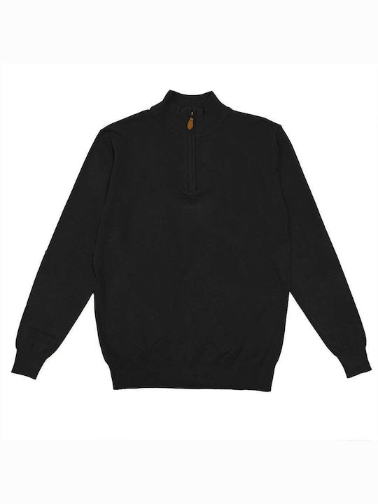 Ustyle Men's Long Sleeve Blouse with Zipper Black