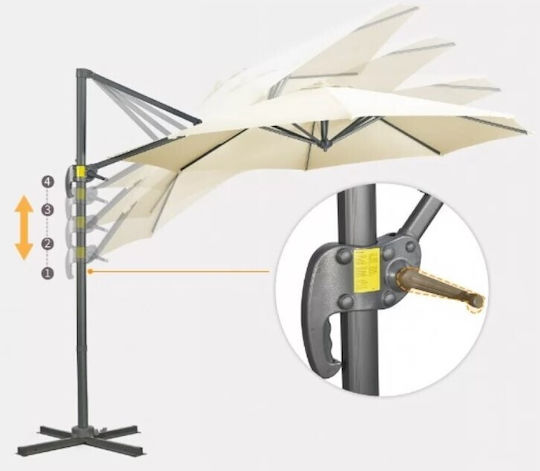 Professioneller Hängender Rundschirm aus Aluminium Ecru Durchmesser 3m