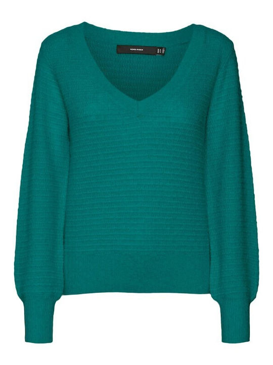 Vero Moda Women's Long Sleeve Sweater with V Neckline Green