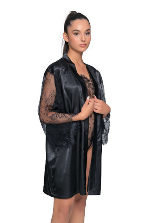 Milena by Paris Winter Women's Satin Robe Black