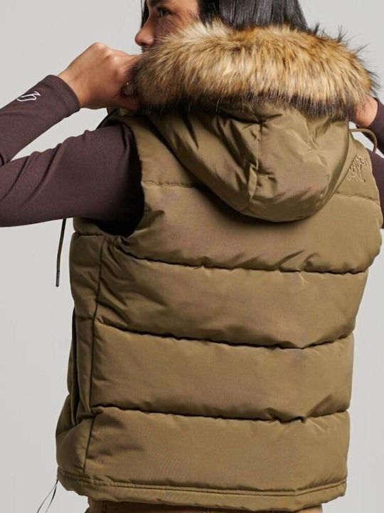 D3 Ovin Everest Faux Women's Short Puffer Jacket for Winter Khaki