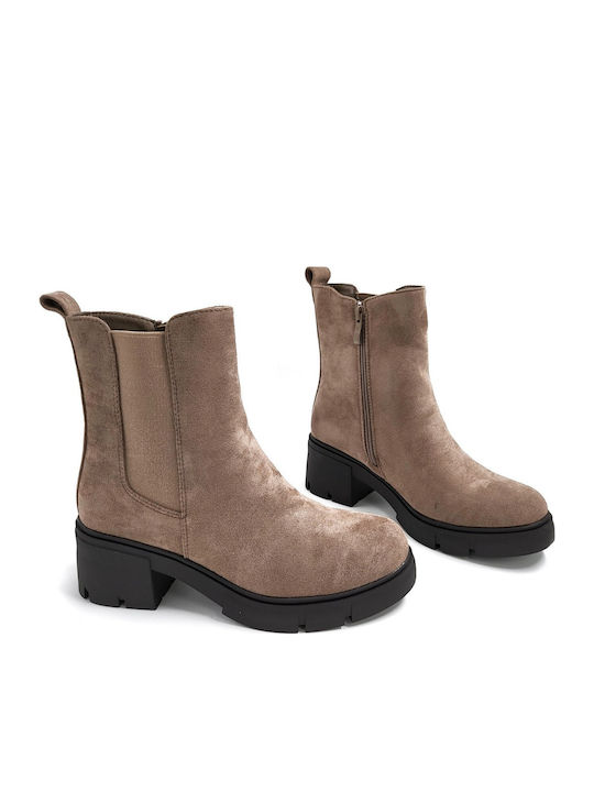 Wildleder Damen Chelsea Stiefeletten Beige