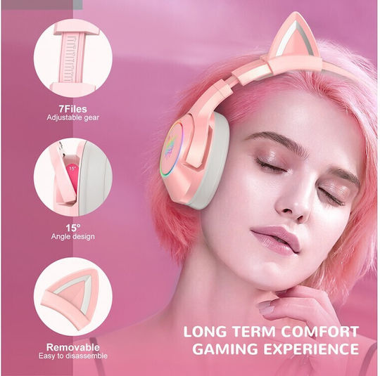Onikuma K9 USB Over Ear Gaming Headset με σύνδεση USB Ροζ