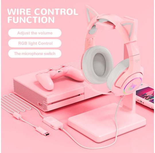 Onikuma K9 USB Over Ear Gaming Headset με σύνδεση USB Ροζ