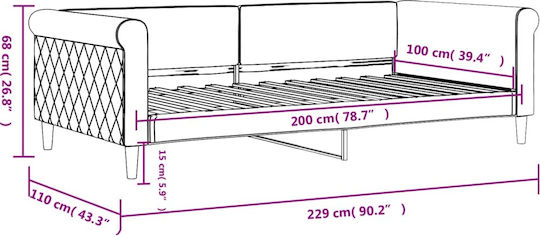 Диван Легло Единично Жълт с Ламели за Матрак 100x200см