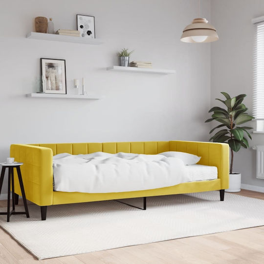 Sofa Bett Einzelbett Mit Stoff bezogen Yellow mit Latten & Matratze 100x200cm