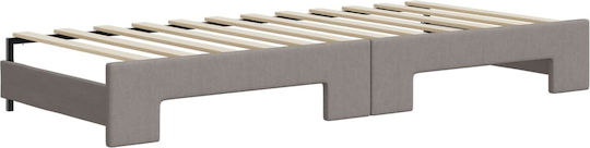 Canapea Pat Single din Lemn Masiv Bej-gri cu Lamele & Saltea 80x200cm
