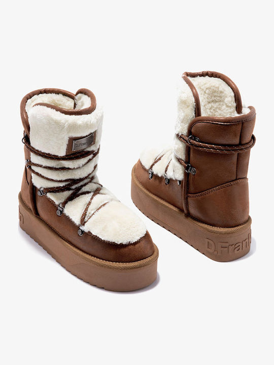 Nordic Suede Γυναικεία Μποτάκια με Γούνα Καφέ