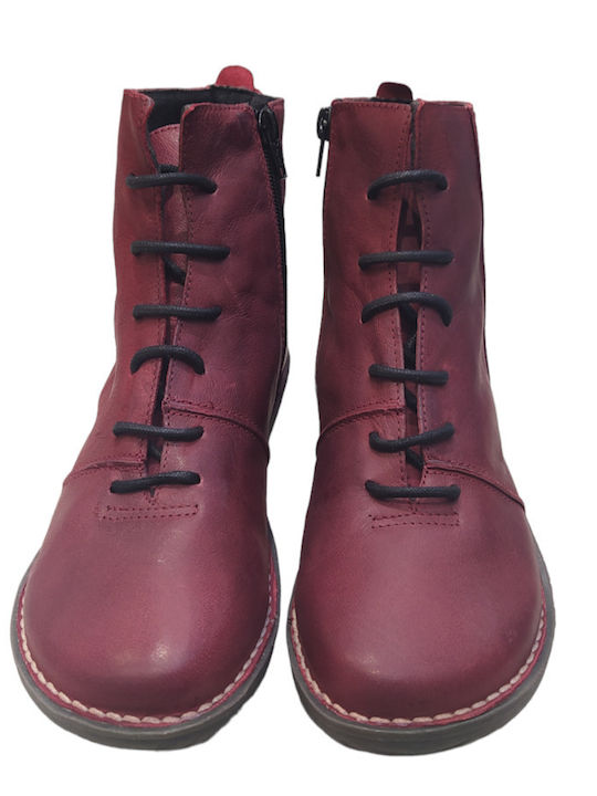 Leather Women's Ankle Boots Burgundy