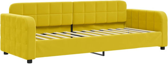 Sofa Bed Single Upholstered with Fabric Yellow with Slats & Mattress 80x200cm