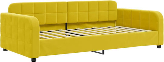 Sofa Bed Single Upholstered with Fabric Yellow with Slats & Mattress 100x200cm