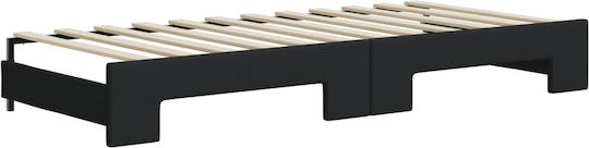 Canapea Pat Single din Lemn Masiv Negru cu Lamele & Saltea 80x200cm